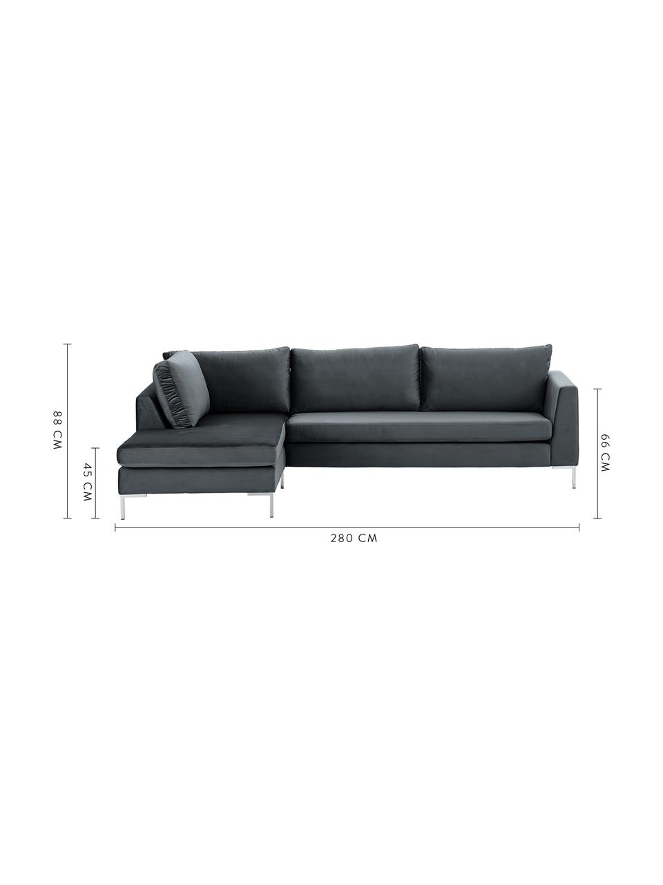 Sofa narożna z aksamitu Luna, Tapicerka: aksamit (100% poliester) , Stelaż: lite drewno bukowe, Nogi: metal galwanizowany, Ciemny szary, S 280 x G 184 cm