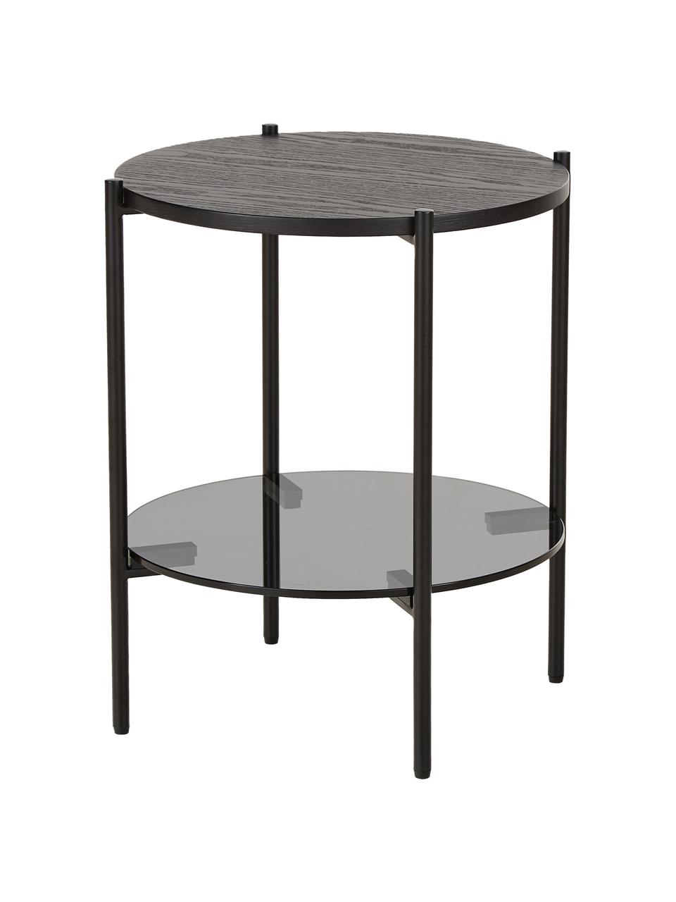 Odkládací stolek se skleněnou deskou Valentina, Jasanové dřevo, černé, lakované, Ø 44 cm, V 50 cm