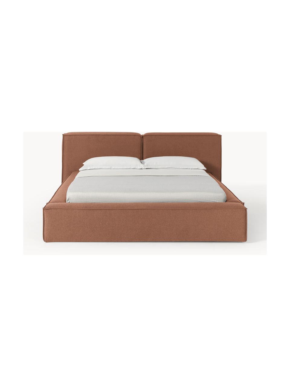 Letto imbottito con contenitore Lennon, Rivestimento: 100% poliestere Il rivest, Struttura: legno di pino massiccio c, Piedini: legno certificato FSC (Fo, Tessuto torrone, Larg. 268 x Prof. 243 cm (superfice distesa 200 x 200 cm)