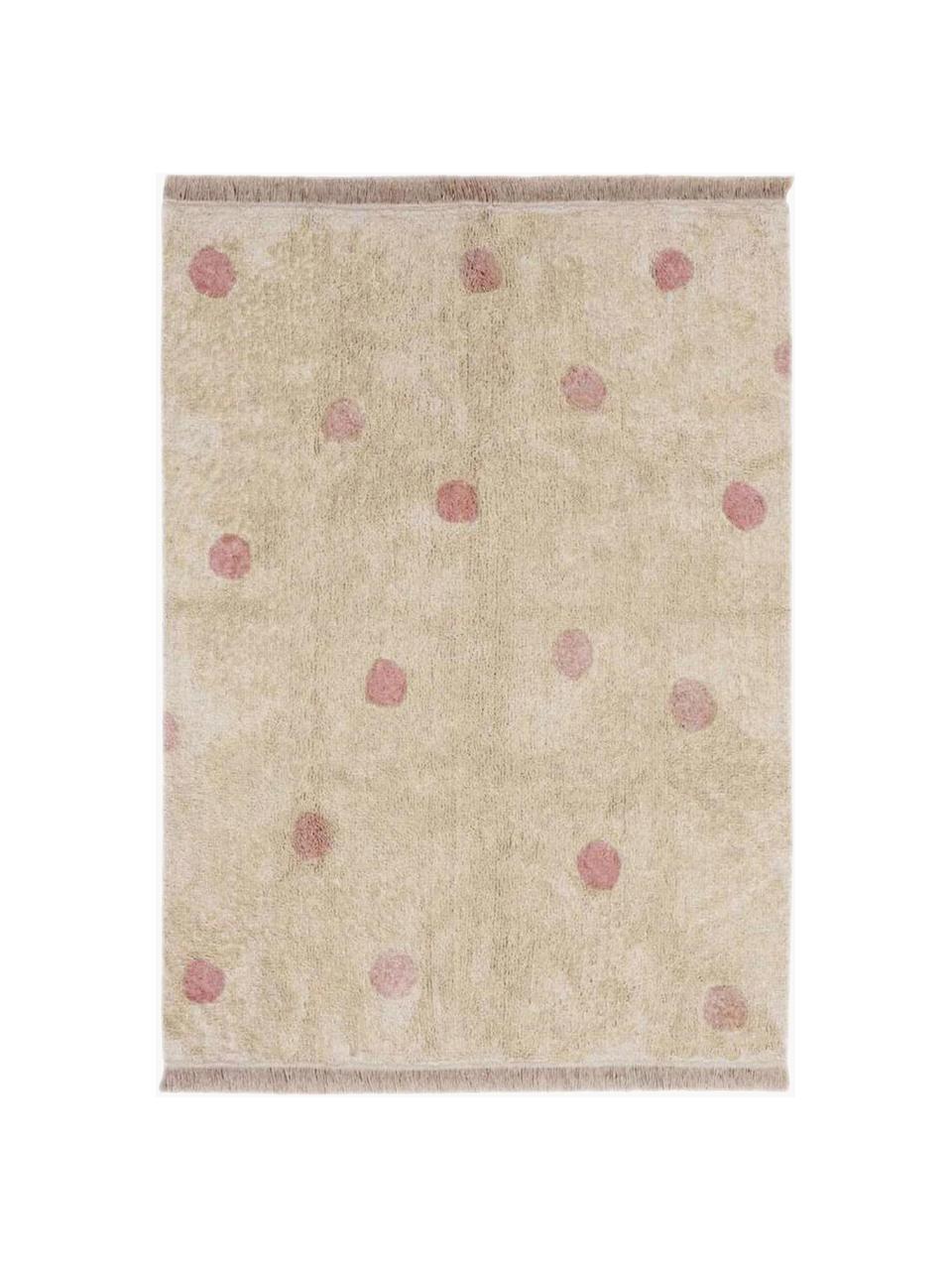 Handgeweven kindervloerkleed Hippy Dots, Bovenzijde: 97% katoen, 3% kunstvezel, Onderzijde: 100% katoen, Lichtbeige, oudroze, B 120 x L 160 cm (maat S)