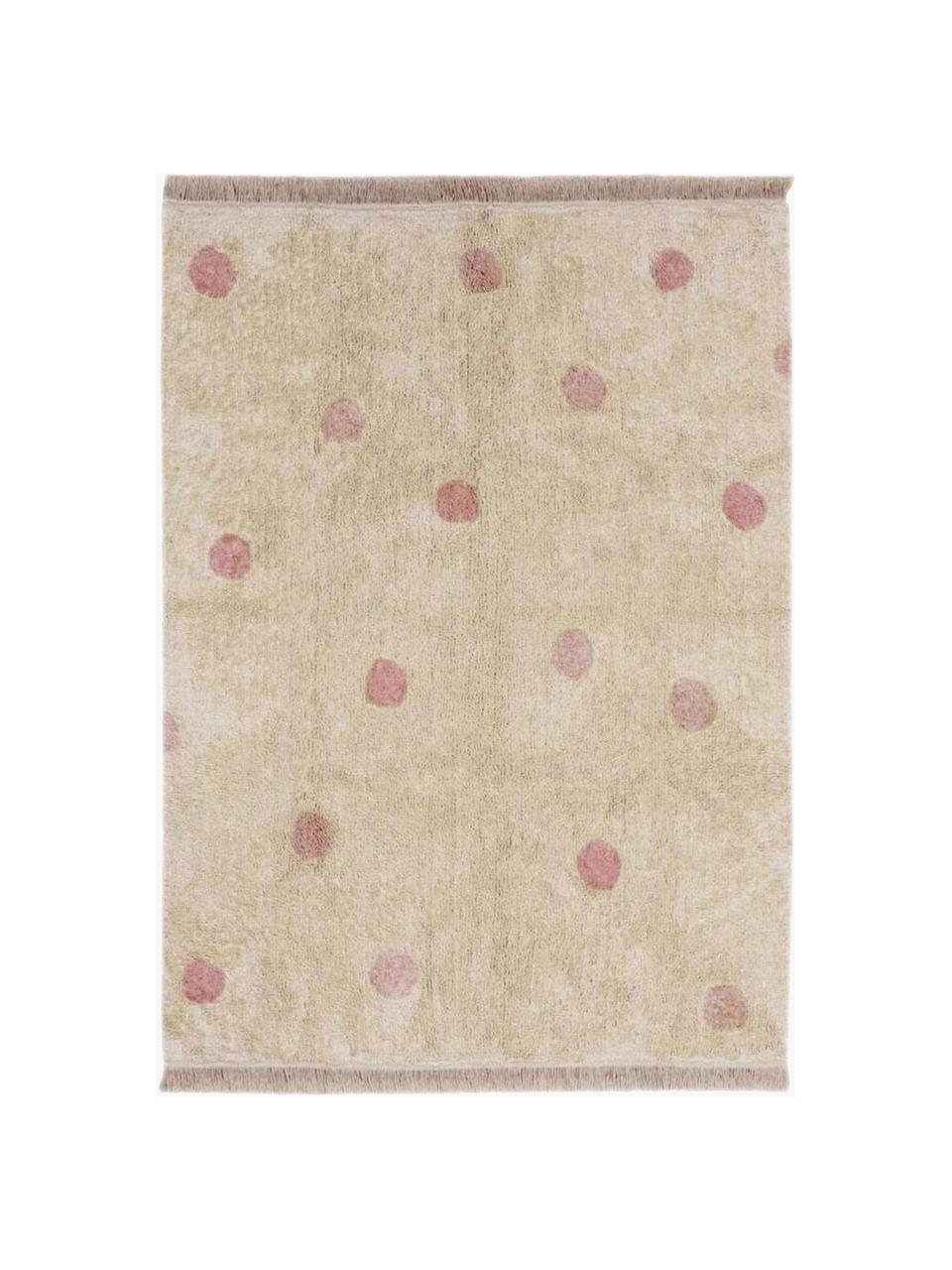 Handgewebter Kinderteppich Hippy Dots, waschbar, Flor: 97 % Baumwolle, 3 % Kunst, Hellbeige, Altrosa, B 120 x L 160 cm (Größe S)