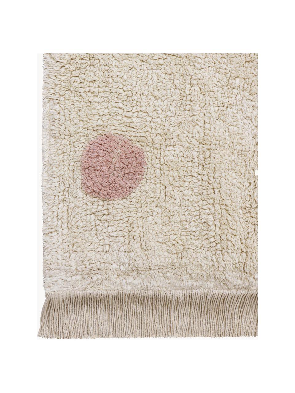 Tappeto per bambini fatto a mano Hippy Dots, lavabile, Retro: 100% cotone, Beige chiaro, rosa cipria, Larg. 120 x Lung. 160 cm (taglia S)