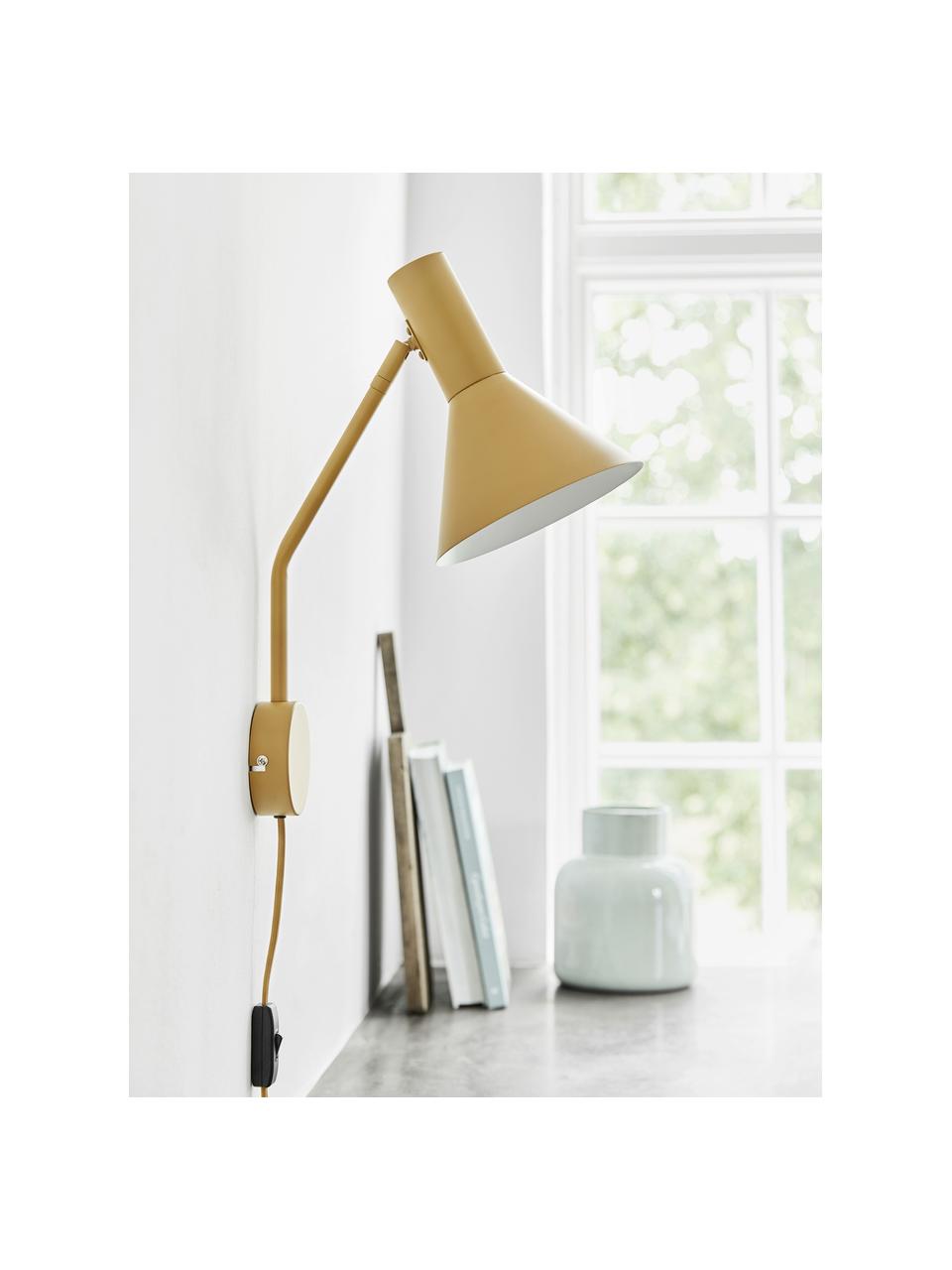 Verstelbare design wandlamp Lyss, Lamp: metaal, gecoat, Mosterdgeel, D 18 x H 42 cm