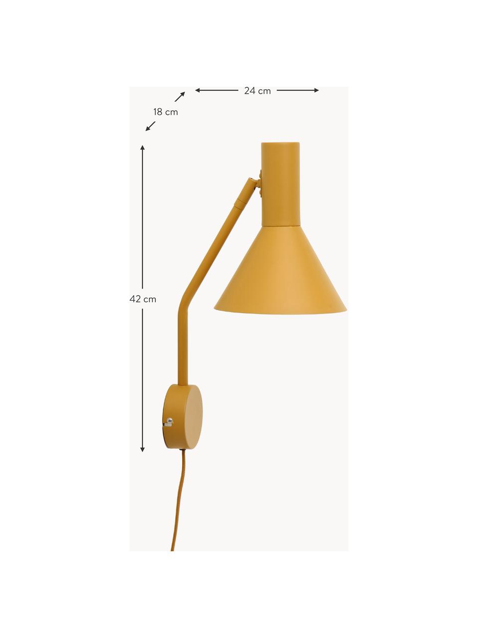 Applique di design orientabile Lyss, Lampada: metallo rivestito, Giallo senape, Prof. 18 x Alt. 42 cm
