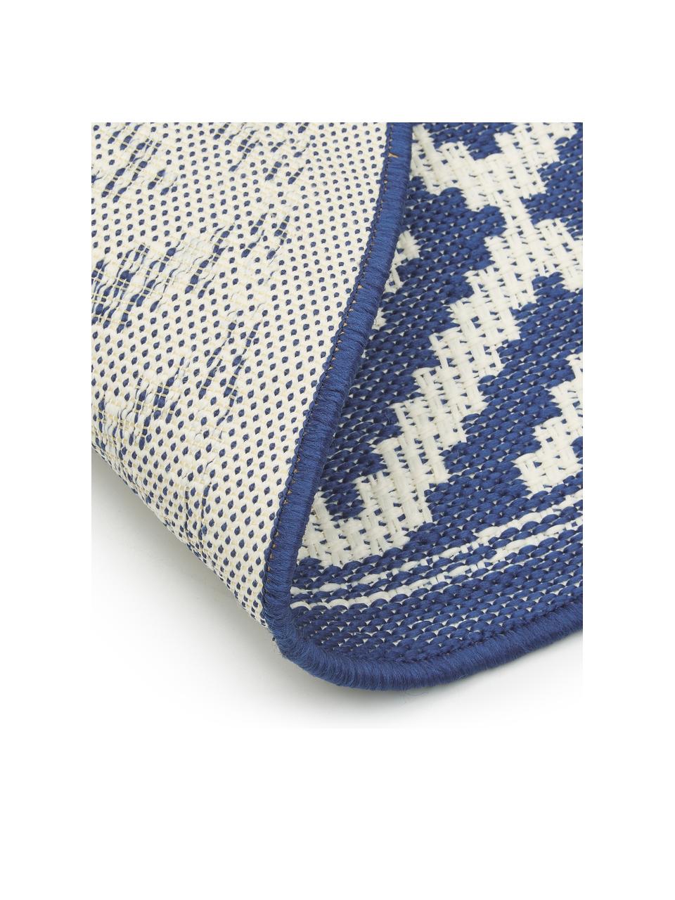 In- & outdoor vloerkleed met patroon Miami in blauw/wit, 86% polypropyleen, 14% polyester, Wit, grijs, Ø 200 cm (maat L)