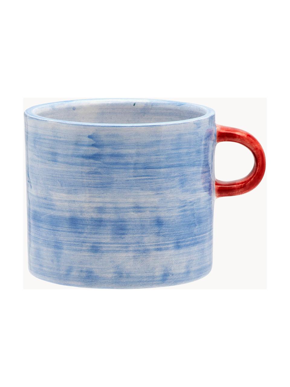 Handbemalte Tasse Cloudy Sky, Keramik, Hellblau, Korallrot, Ø 10 x H 9 cm, 500 ml