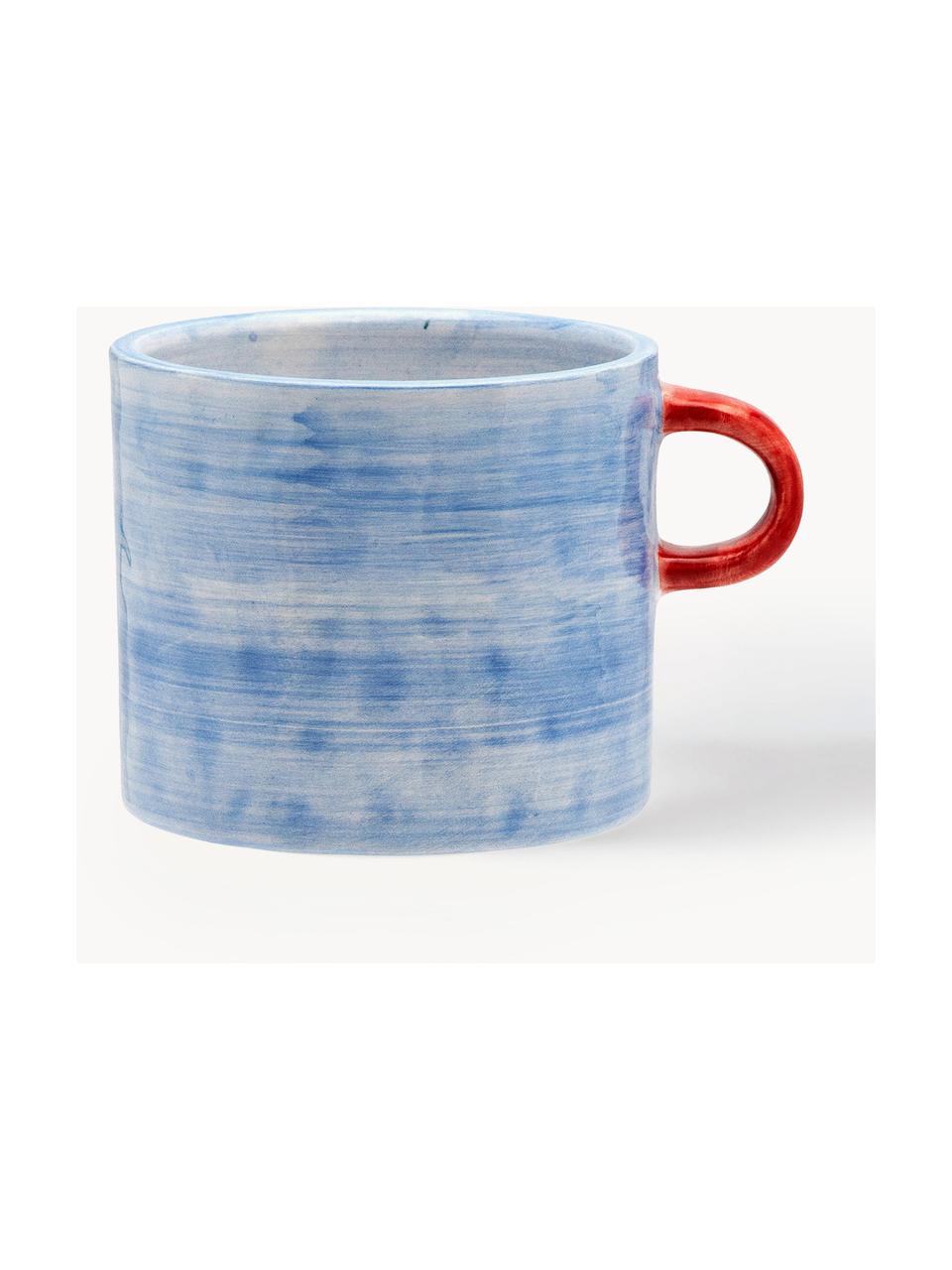 Handgefertigte Tasse Cloudy Sky, Keramik, Hellblau, Korallrot, Ø 10 x H 9 cm, 500 ml