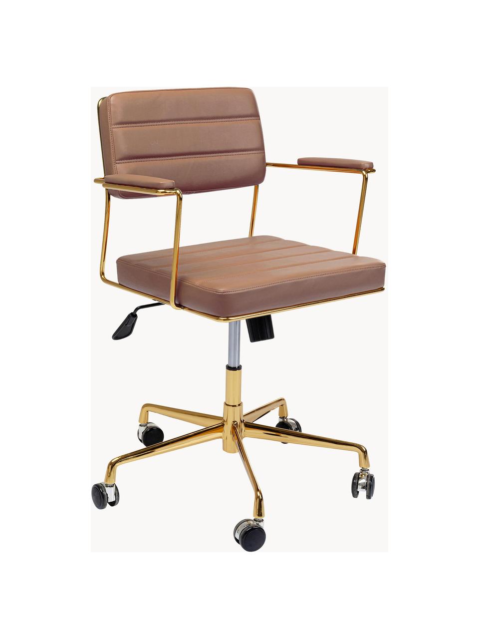 Chaise de bureau en cuir synthétique Dottore, Cuir synthétique brun, cadre doré, larg. 44 x prof. 50 cm