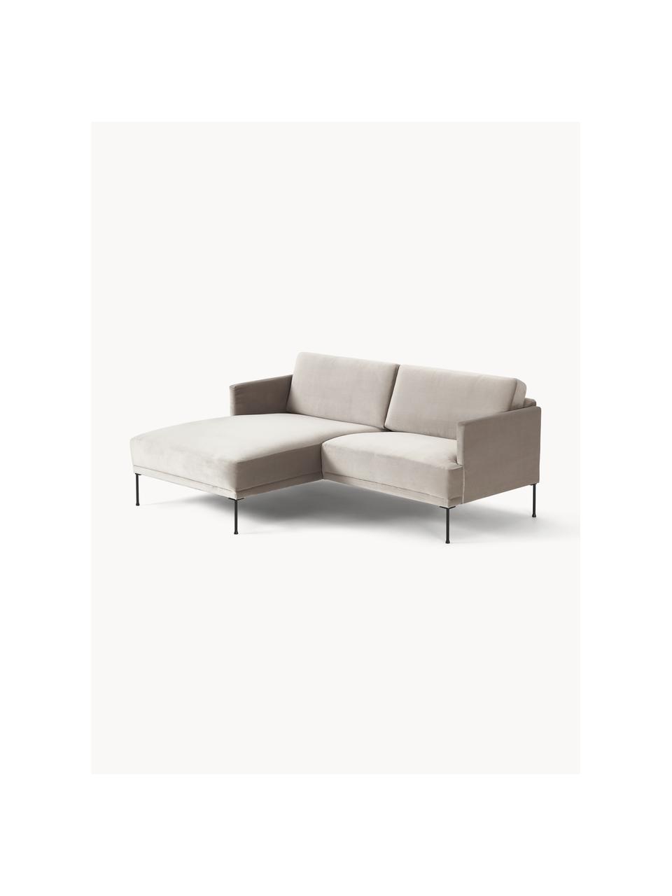 Kleines Samt-Ecksofa Fluente, Bezug: Samt (100 % Polyester) De, Gestell: Massives Kiefernholz, Bir, Samt Greige, B 198 x T 152 cm, Eckteil links