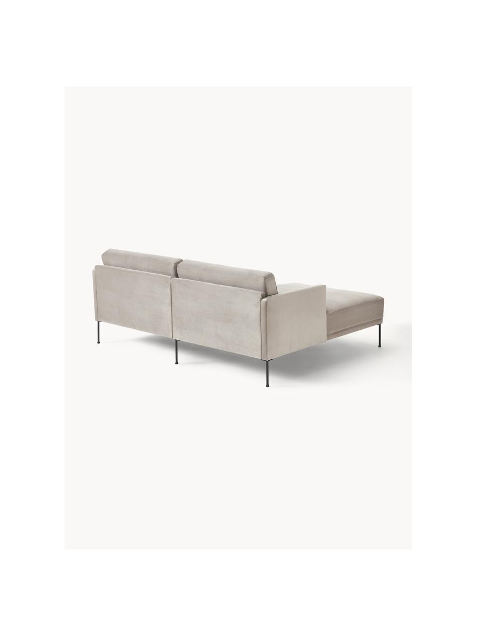 Divanetto angolare in velluto Fluente, Rivestimento: 100% polipropilene Con 23, Struttura: legno di pino massiccio, , Piedini: plastica, Tessuto grigio, Larg. 198 x Prof. 152 cm, chaise longue a sinistra