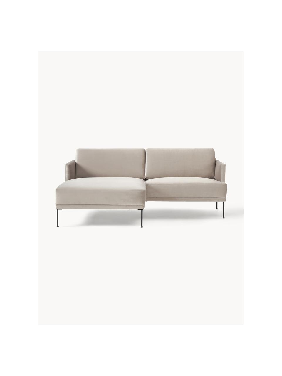 Kleines Samt-Ecksofa Fluente, Bezug: Samt (100 % Polyester) De, Gestell: Massives Kiefernholz, Bir, Samt Greige, B 198 x T 152 cm, Eckteil links