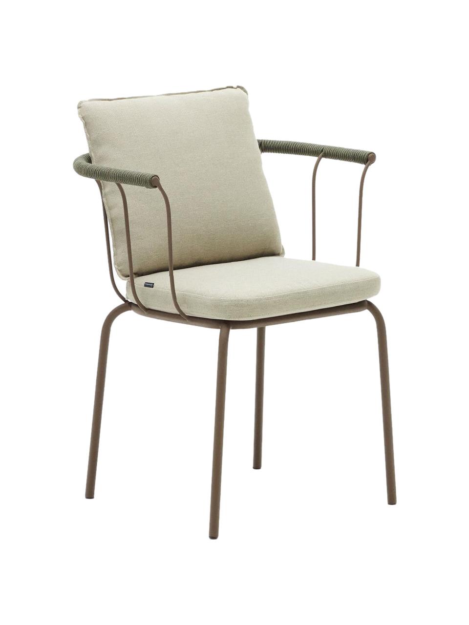 Garten-Armlehnstuhl Jay mit gepolsterter Sitzfläche, Bezug: 100 % Polyester, Gestell: Metall, pulverbeschichtet, Armlehnen: Seil, Webstoff Beige, Braun, B 59 x T 52 cm