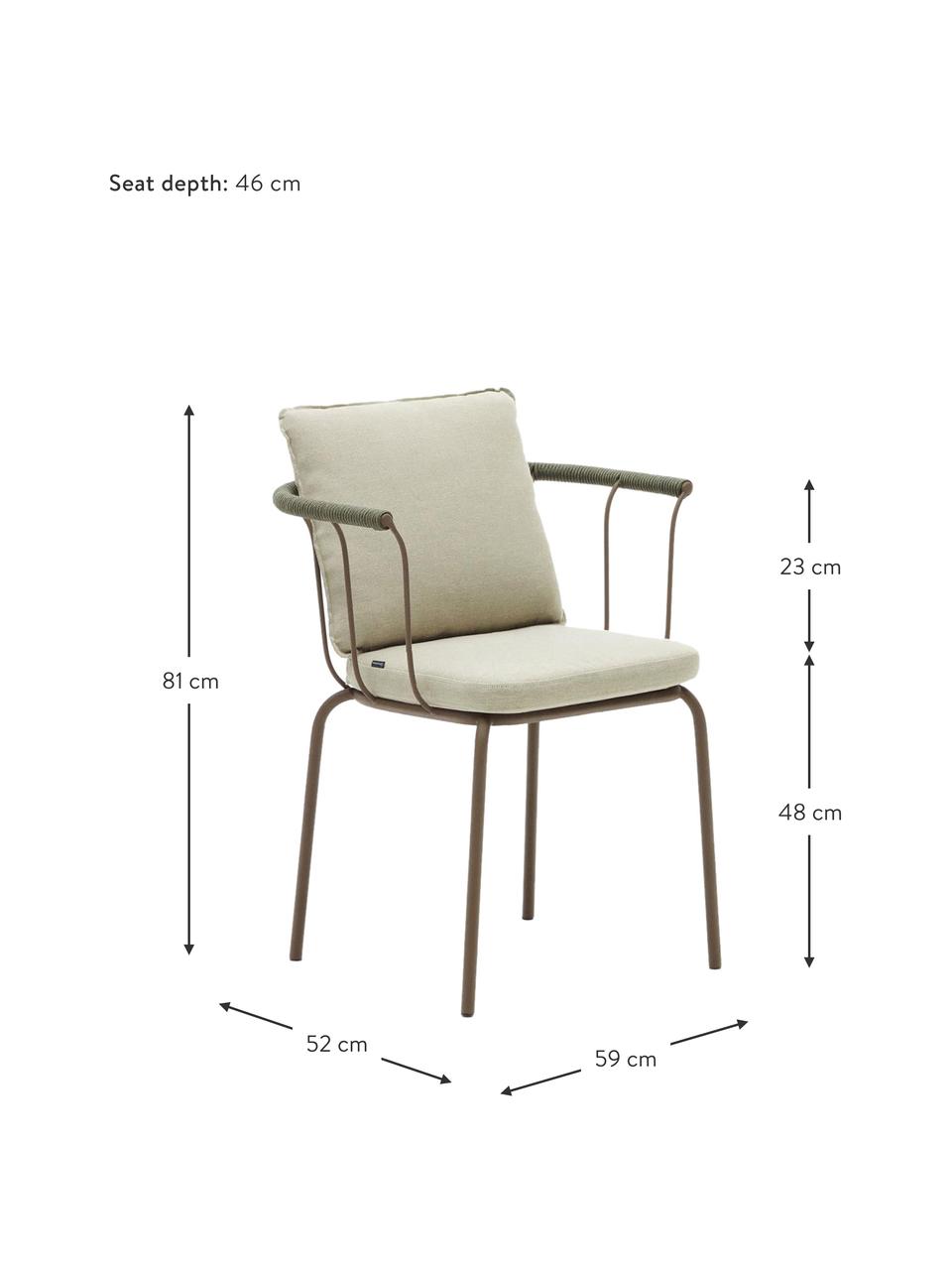 Ogrodowe krzesło z tapicerowanym siedziskiem Jay, Tapicerka: 100% poliester, Stelaż: metal malowany proszkowo, Beżowa tkanina, brązowy, S 59 x G 52 cm
