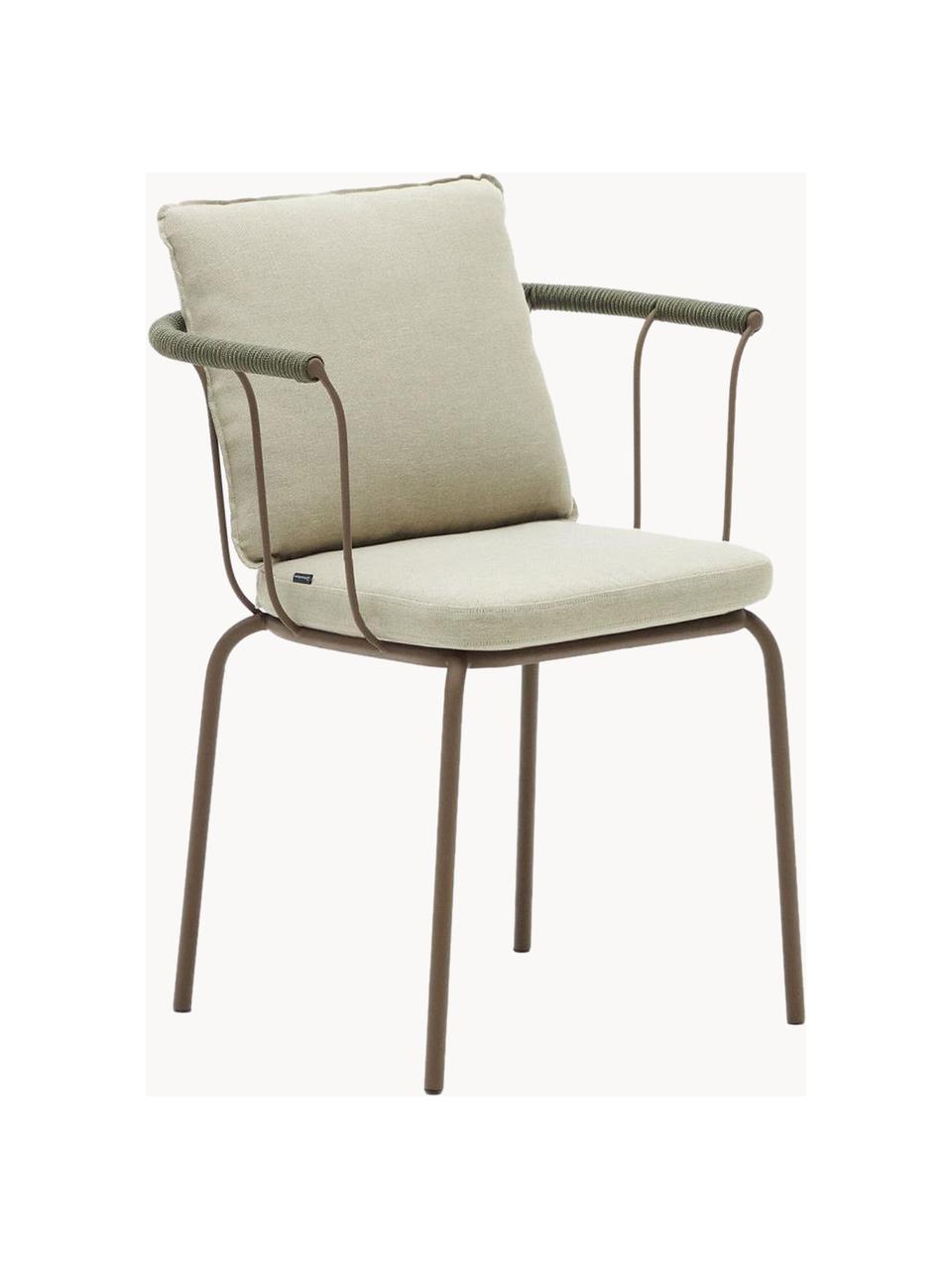Ogrodowe krzesło z tapicerowanym siedziskiem Jay, Tapicerka: 100% poliester, Stelaż: metal malowany proszkowo, Jasnobeżowa tkanina, greige, S 59 x G 52 cm