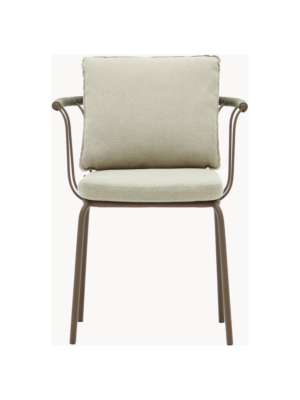 Ogrodowe krzesło z tapicerowanym siedziskiem Jay, Tapicerka: 100% poliester, Stelaż: metal malowany proszkowo, Beżowa tkanina, brązowy, S 59 x G 52 cm