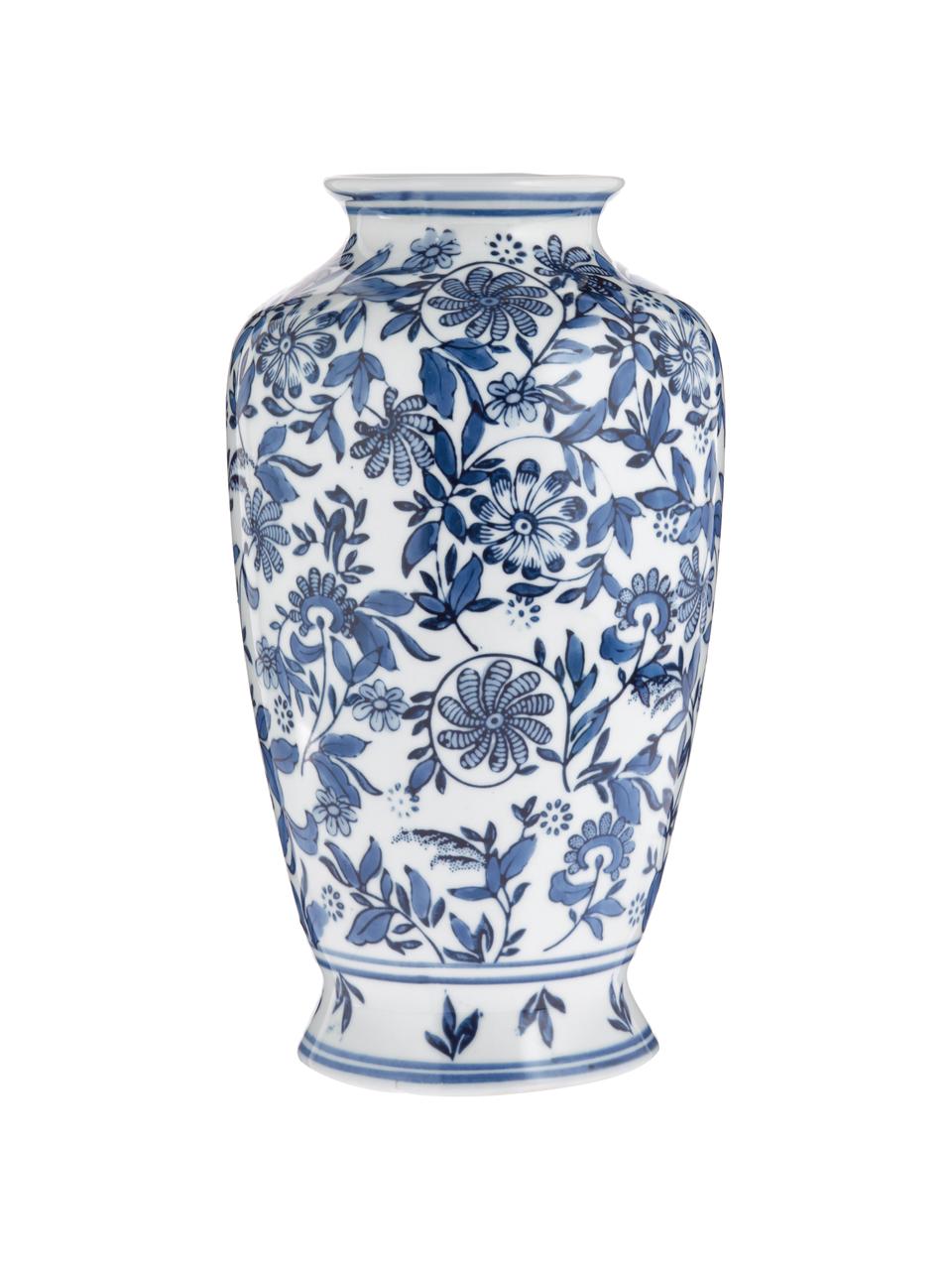 Große Deko-Vase Lin aus Porzellan, Porzellan, Blau, Weiß, Ø 16 x H 31 cm