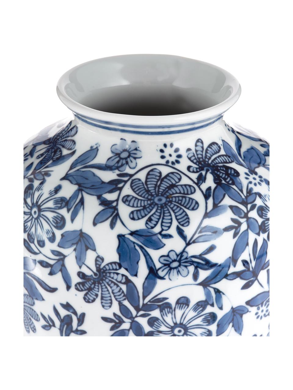 Grote decoratieve vaas Lin van porselein, Porselein, Wit, blauw, Ø 16 x H 31 cm
