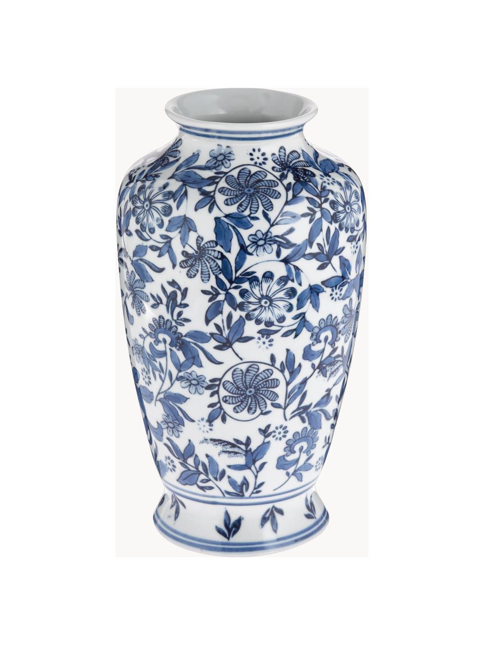 Grote decoratieve vaas Lin van porselein, Porselein, Wit, blauw, Ø 16 x H 31 cm