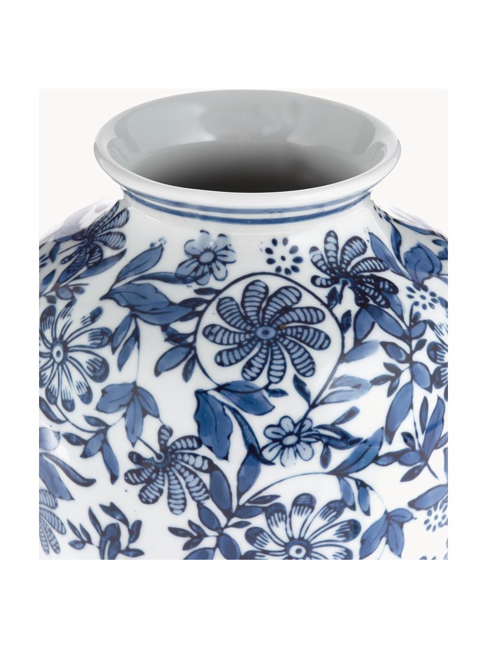 Velká dekorativní váza z porcelánu Lin, V 31 cm, Porcelán, Bílá, modrá, Ø 16 cm, V 31 cm