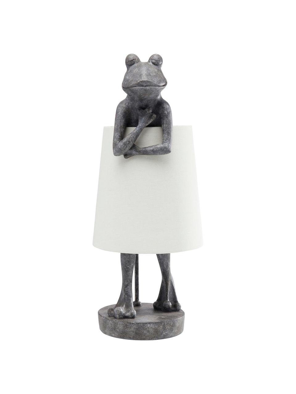 Grote tafellamp Animal Frog, Lampenkap: linnen, Lampvoet: polyresin, Grijs, wit, 23 x 58 cm