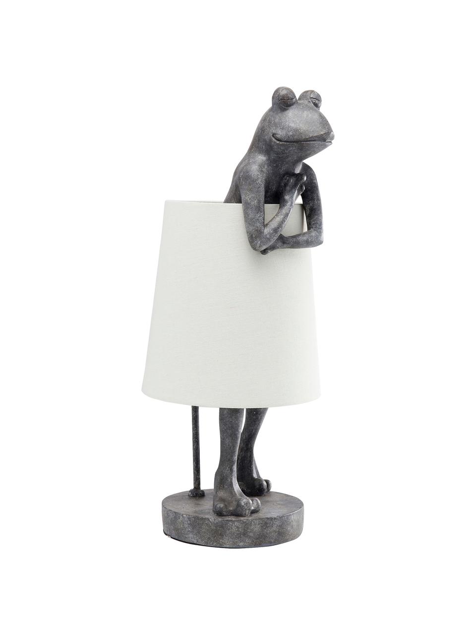 Lampada da tavolo grande Animal Frog, Paralume: lino, Struttura: poliresina, Asta: acciaio verniciato a polv, Grigio, bianco, Larg. 23 x Alt. 58 cm