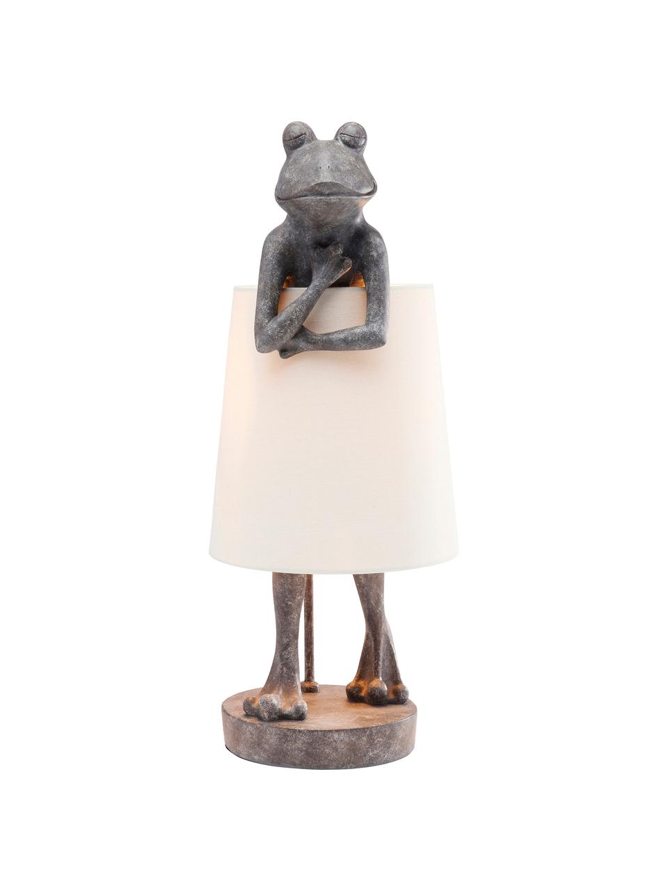 Große Tischlampe Animal Frog, Lampenschirm: Leinen, Lampenfuß: Polyresin, Grau, Weiß, 23 x 58 cm