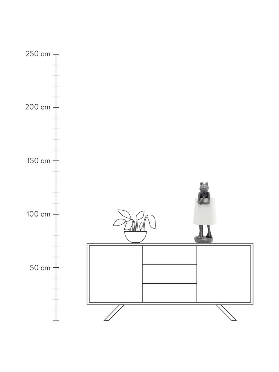 Große Tischlampe Animal Frog, Lampenschirm: Leinen, Lampenfuß: Polyresin, Grau, Weiß, 23 x 58 cm