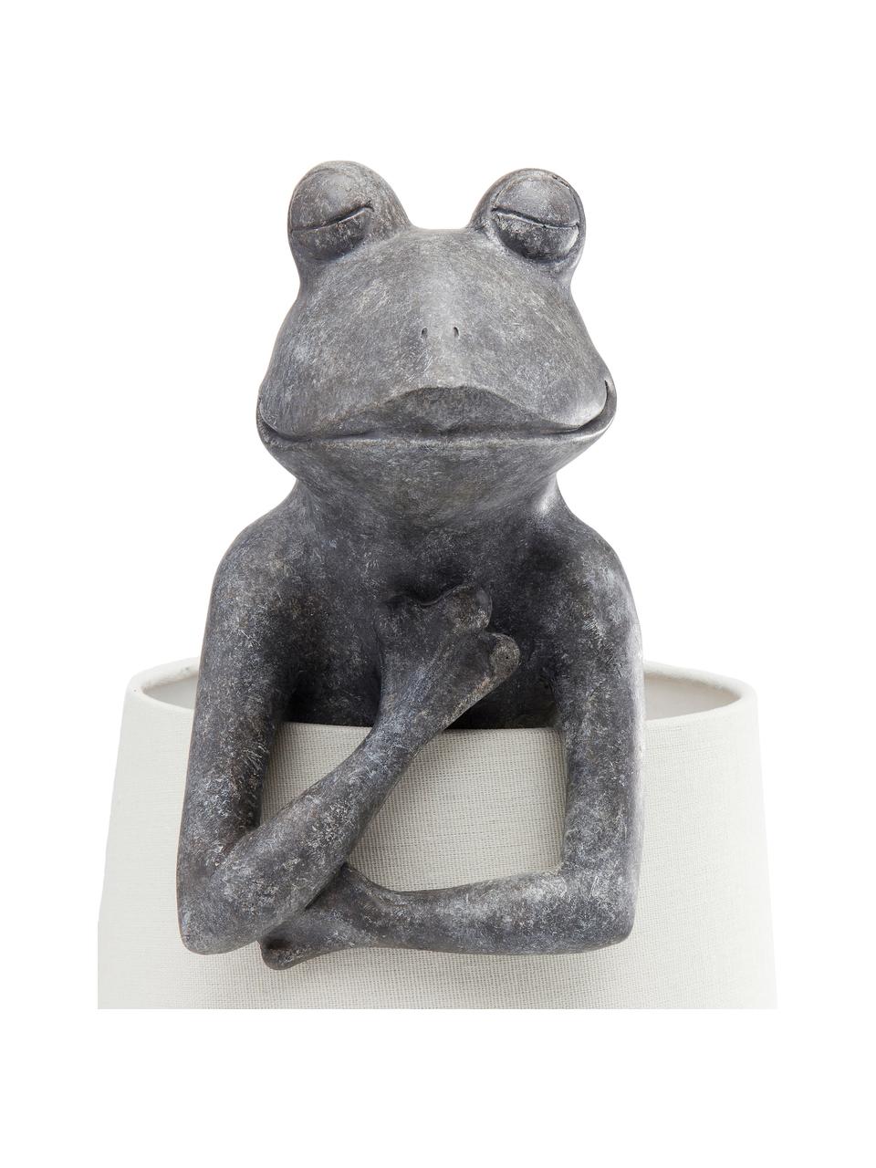 Große Tischlampe Animal Frog, Lampenschirm: Leinen, Lampenfuß: Polyresin, Grau, Weiß, 23 x 58 cm