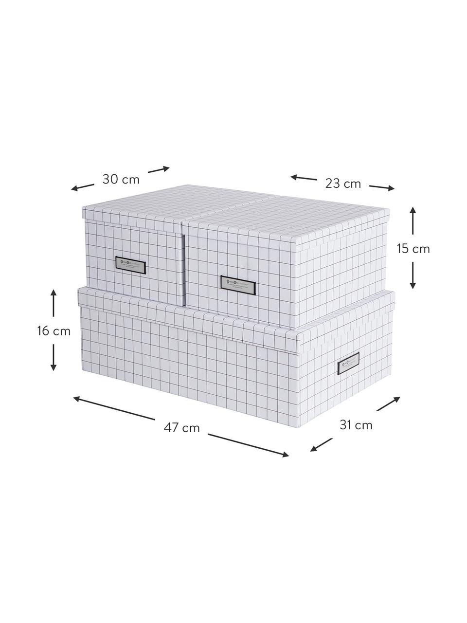 Opbergdozenset Inge, 3-delig, Wit, zwart, Set met verschillende formaten