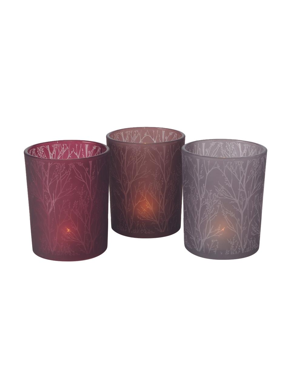 Sada svícnů na čajové svíčky Astano, 3 díly, Sklo, Fialová, růžová, Ø 10 cm