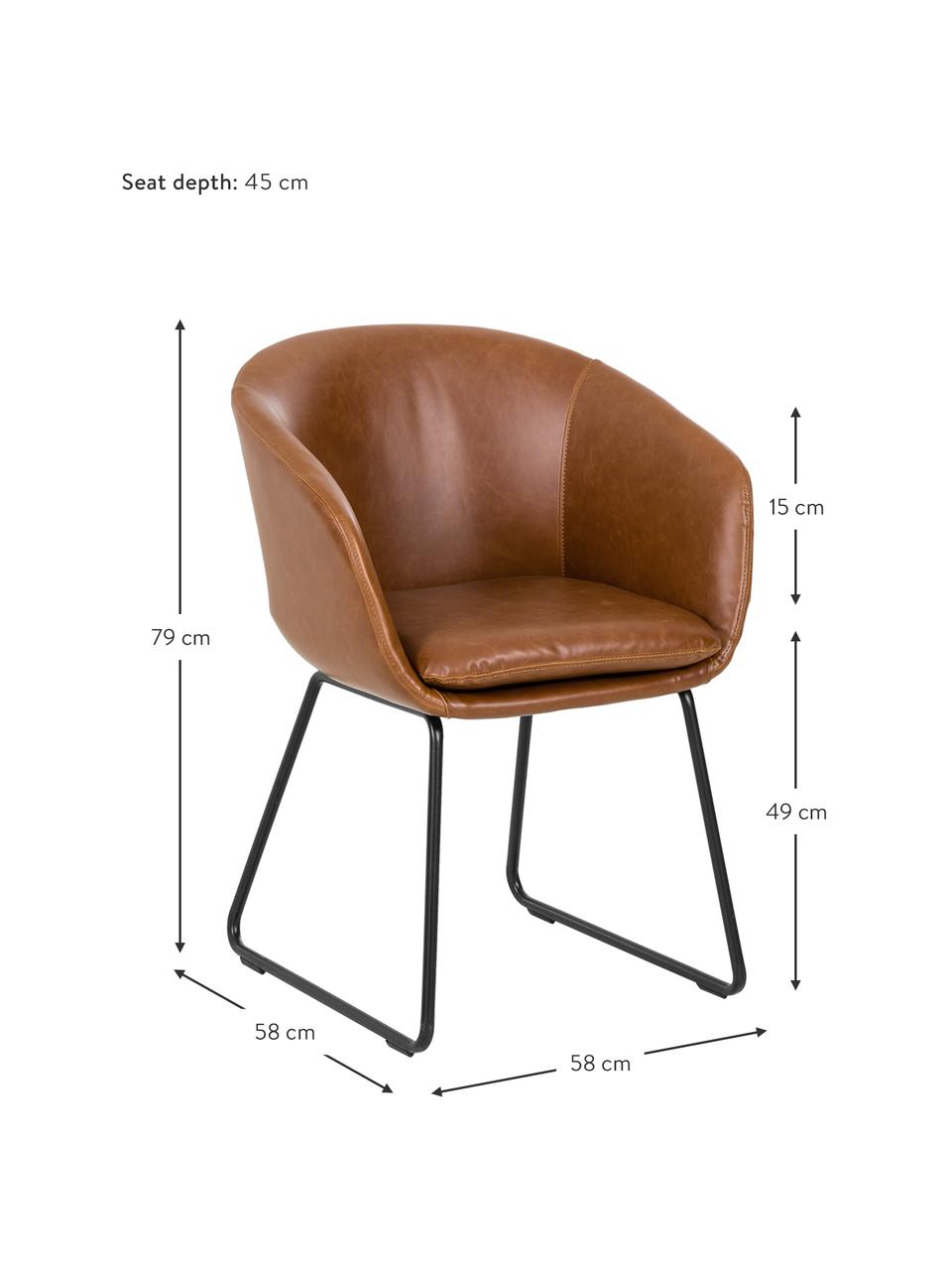Čalouněná židle ze syntetické kůže Juri, Imitace kůže hnědá, Š 55 cm, H 57 cm