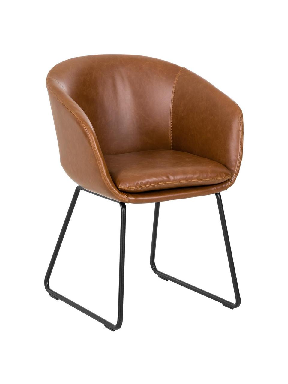 Sedia imbottita in similpelle con braccioli Juri, Rivestimento: finta pelle (poliuretano), Gambe: metallo verniciato a polv, Similpelle marrone, Larg. 58 x Prof. 58 cm