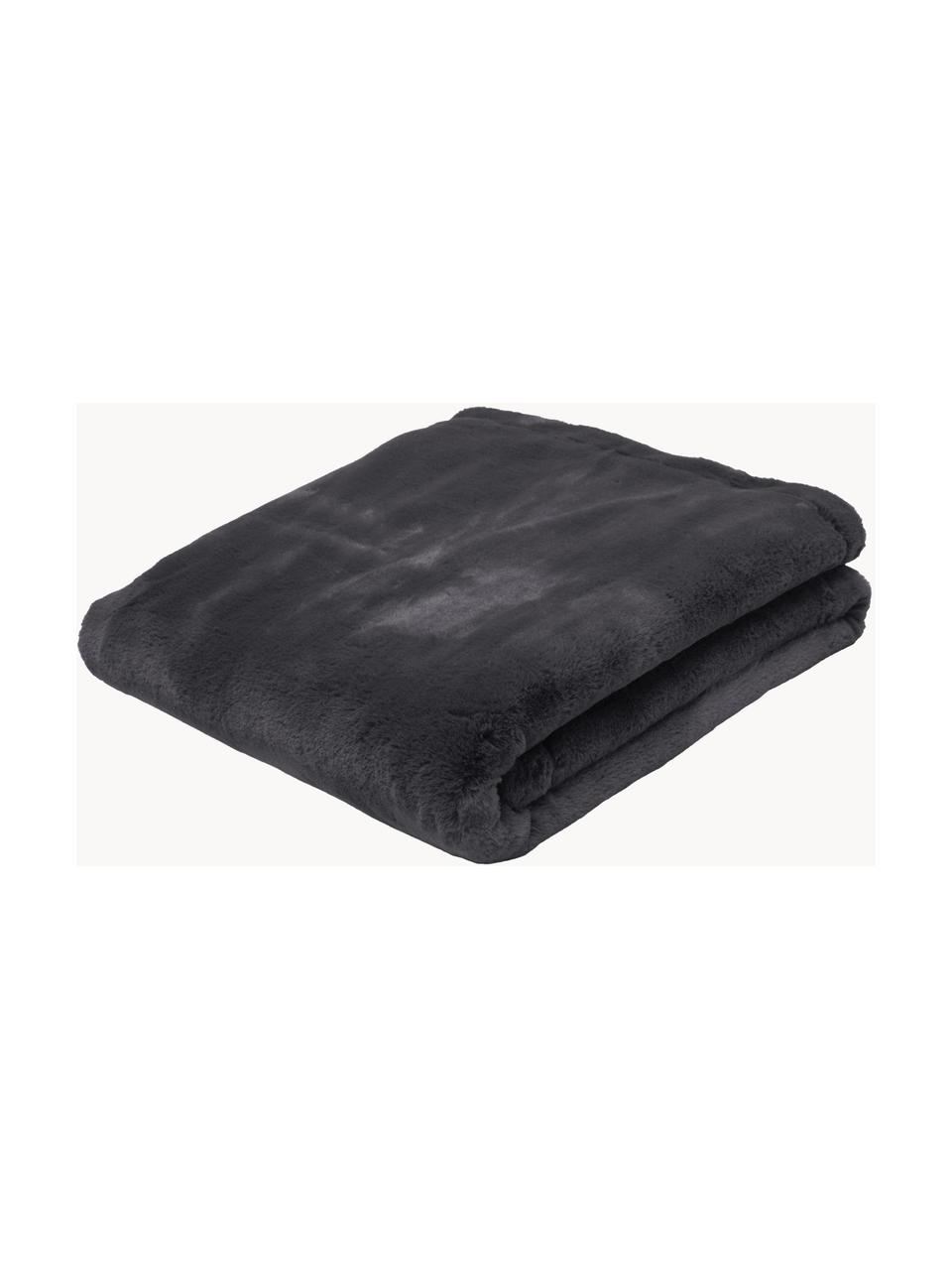 Plaid moelleux en fourrure synthétique Mette, Anthracite, larg. 150 x long. 200 cm