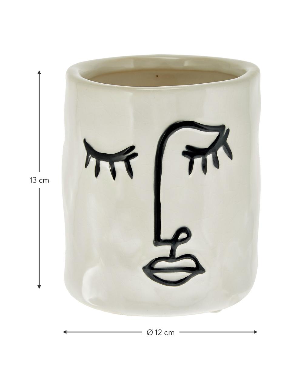 Portavaso di design in gres Face, Gres, Bianco latteo, nero, Ø 12 x Alt. 13 cm