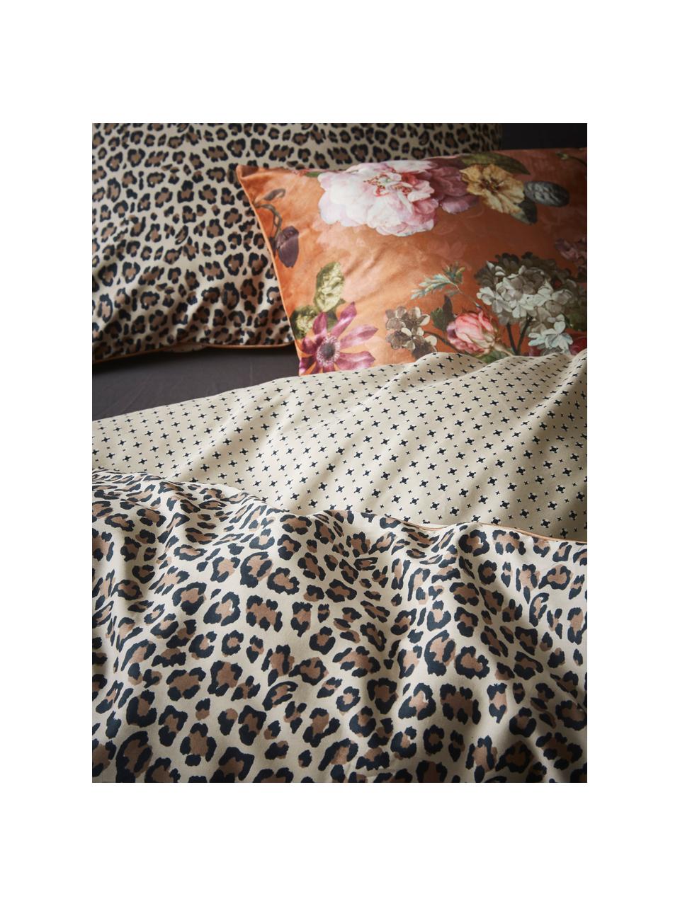 Fluwelen kussen Fleur met bloemmotief, met vulling, Bekleding: 100% polyester fluweel, Bruin, multicolour, 50 x 50 cm