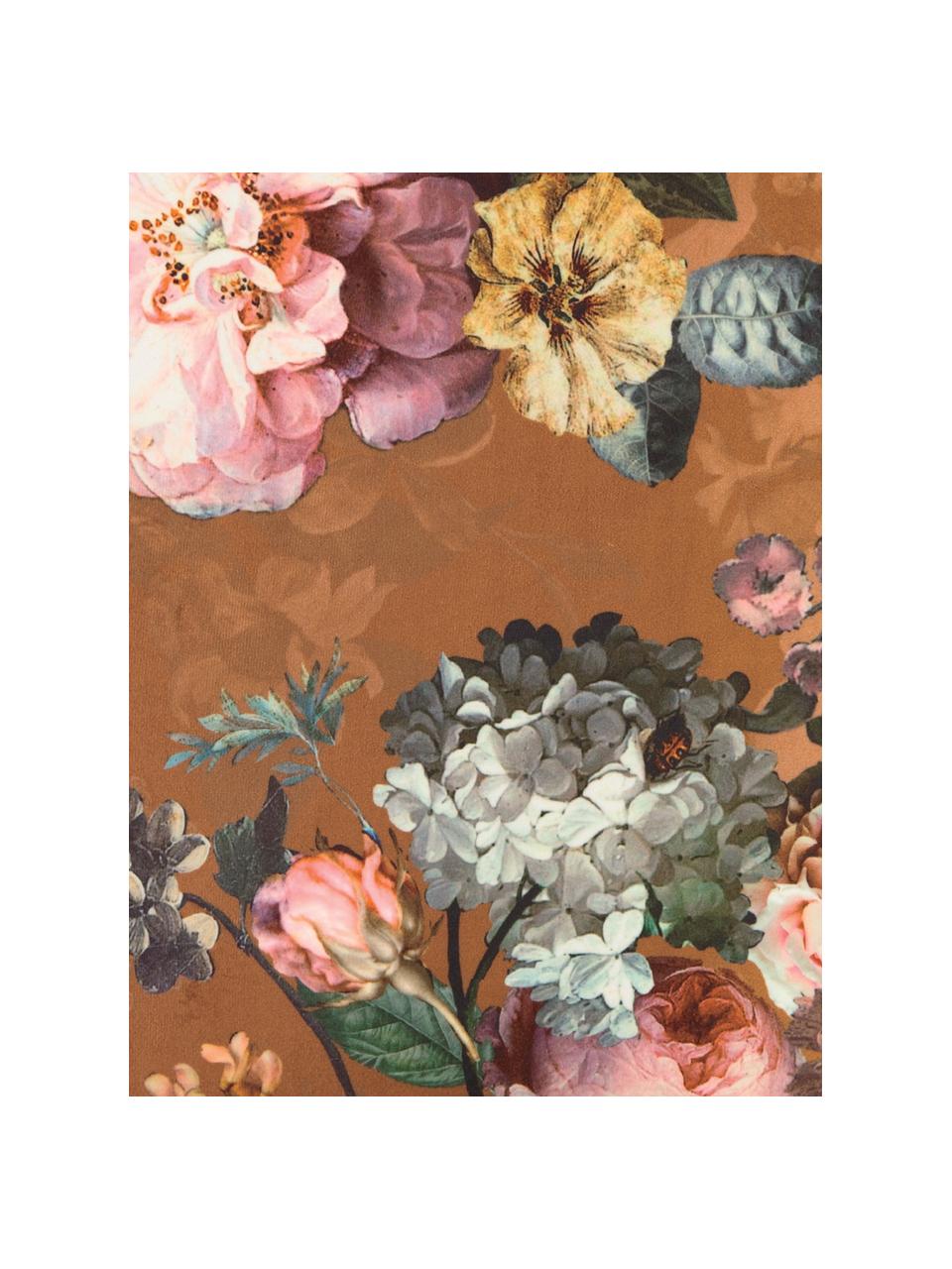 Fluwelen kussen Fleur met bloemmotief, met vulling, Bekleding: 100% polyester fluweel, Bruin, multicolour, 50 x 50 cm