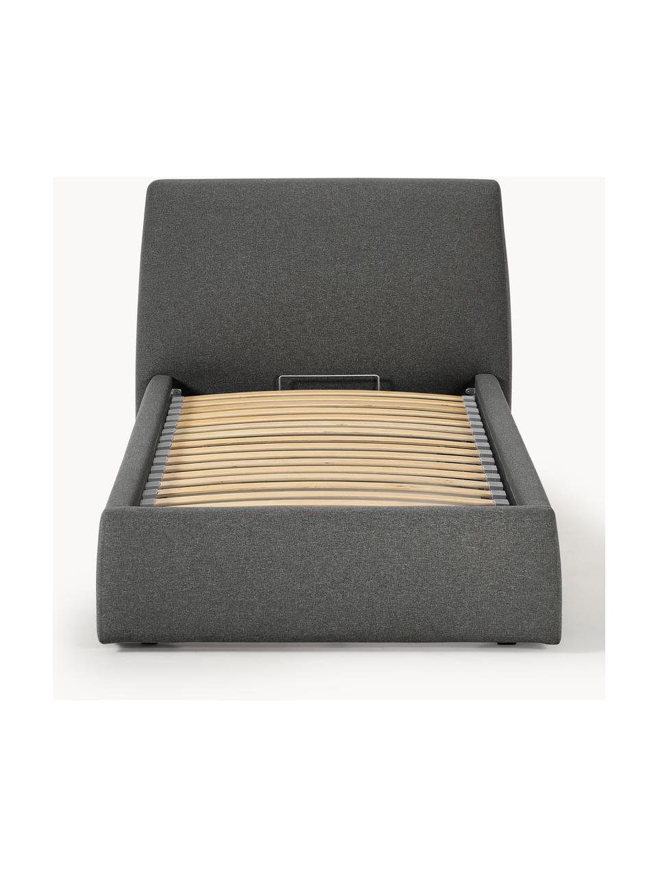 Cama individual Cloud, con espacio de almacenamiento, Tapizado: tejido finamente texturiz, Estructura: madera de pino y roble ma, Patas: madera pintada El materia, Tejido gris antracita, An 90 x L 200 cm