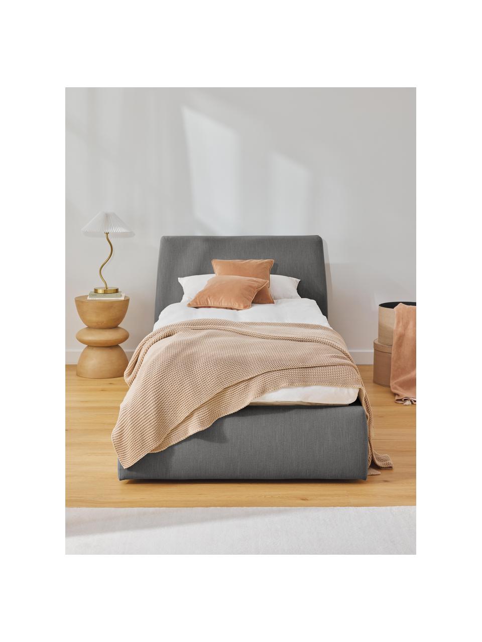 Letto singolo con contenitore Cloud, Rivestimento: tessuto finemente struttu, Piedini: legno laccato Il material, Tessuto antracite, Larg. 90 x Lung. 200 cm, con vano contenitore