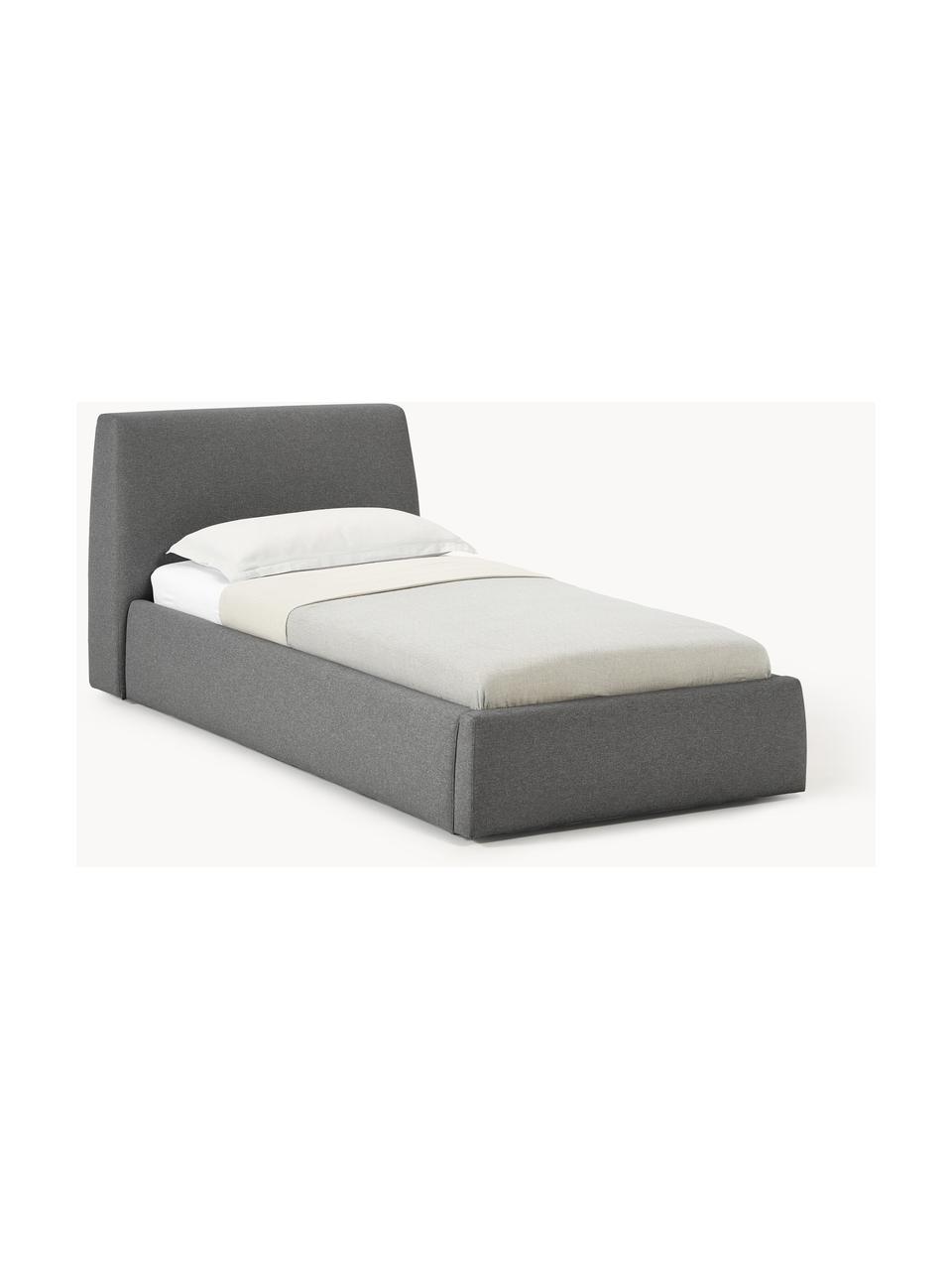 Cama individual Cloud, con espacio de almacenamiento, Tapizado: tejido finamente texturiz, Estructura: madera de pino y roble ma, Patas: madera pintada El materia, Tejido gris antracita, An 90 x L 200 cm