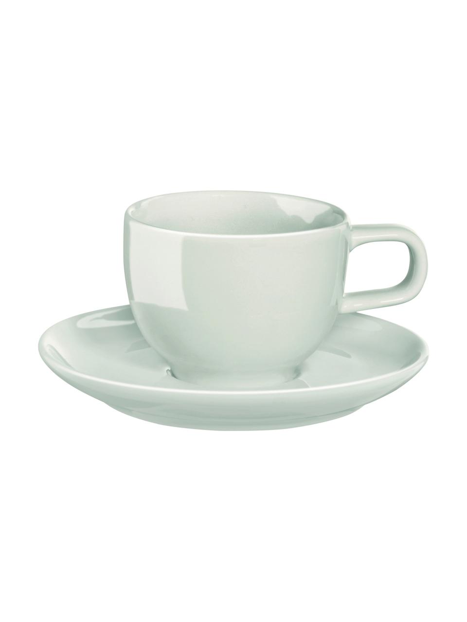 Porzellan-Espressotassen Kolibri mit Untertasse in Mintgrün glänzend, 6 Stück, Porzellan, Mintgrün, Ø 6 x H 12 cm