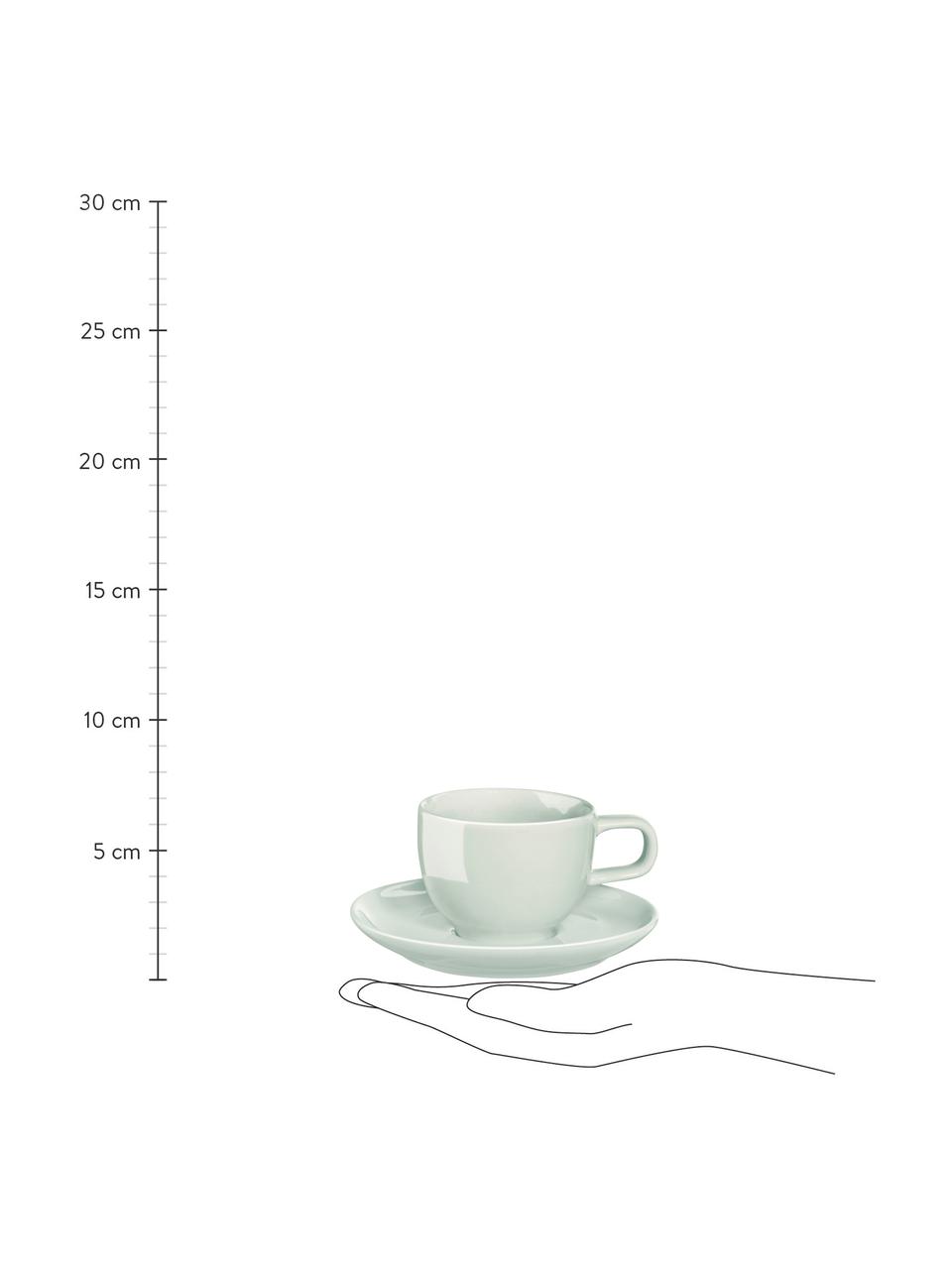 Porzellan-Espressotassen Kolibri mit Untertasse in Mintgrün glänzend, 6 Stück, Porzellan, Mintgrün, Ø 6 x H 12 cm
