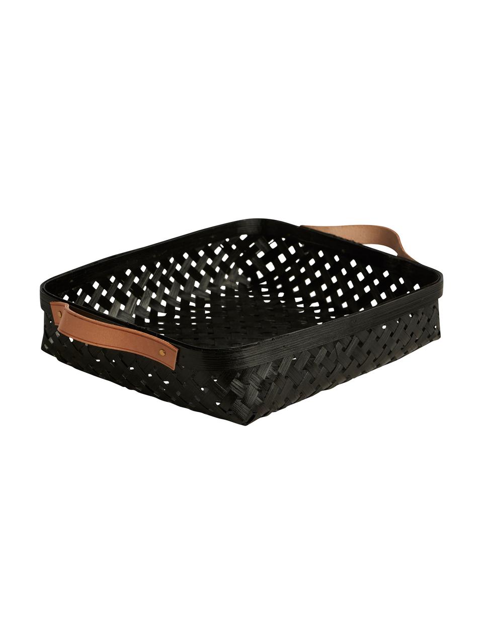 Panera de bambú Sporta, Cesta: madera de bambú, Asas: cuero, Negro, marrón, An 30 x Al 6 cm