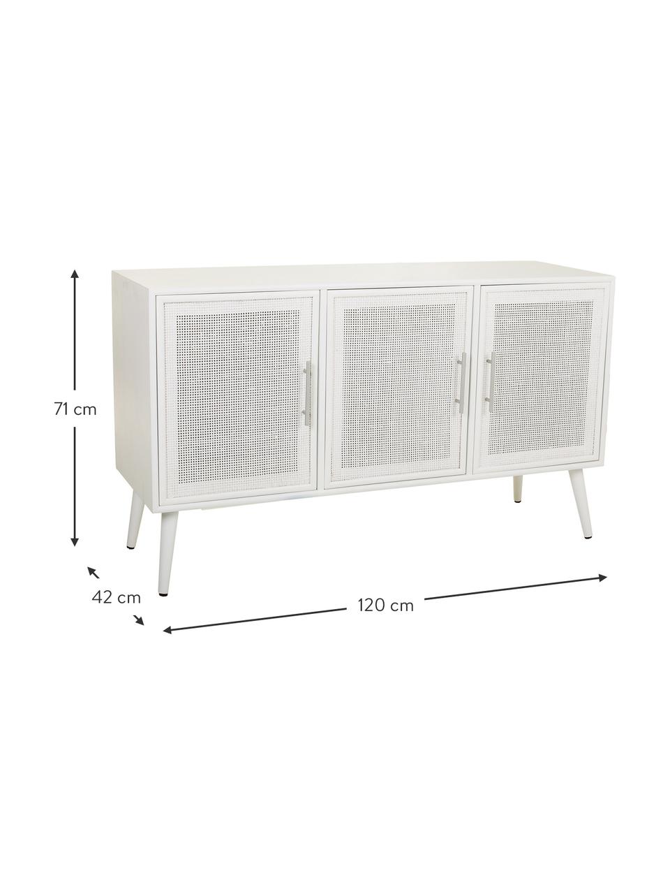 Credenza con ante Cayetana, Maniglie: metallo, Piedini: legno di bambù verniciato, Bianco, Larg. 120 x Alt. 71 cm