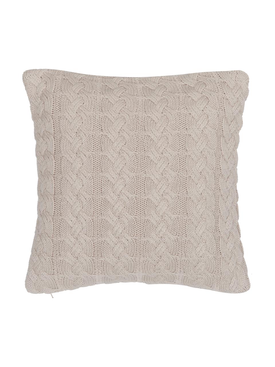 Strick-Kissenhülle Caleb mit Zopfmuster, 100 % gekämmte Baumwolle, Beige, B 40 x L 40 cm