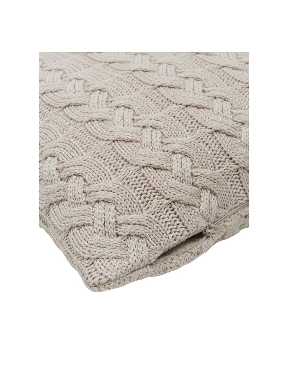 Strick-Kissenhülle Caleb mit Zopfmuster, 100 % gekämmte Baumwolle, Beige, B 40 x L 40 cm