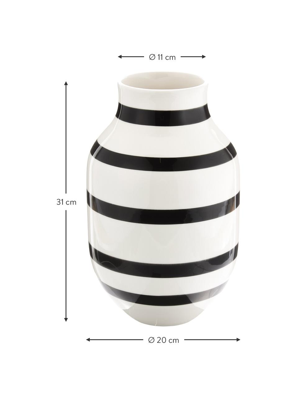 Grand vase en céramique fait main Omaggio, Céramique, Blanc, noir, Ø 20 x haut. 31 cm