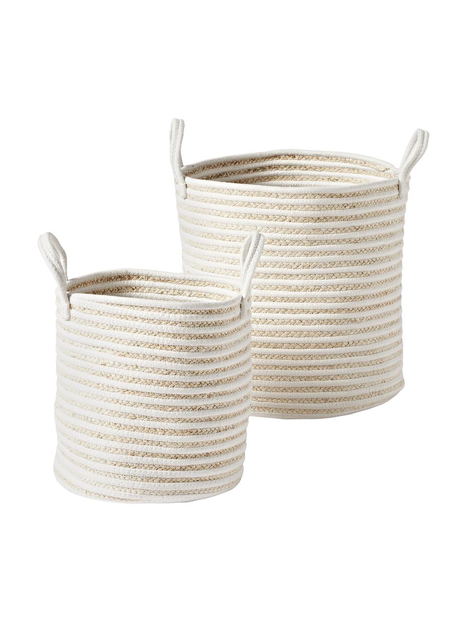 Aufbewahrungskörbe Lydia, 2er-Set, 65 % Polyester, 35 % Baumwolle, Weiß, Beige, Set mit verschiedenen Größen