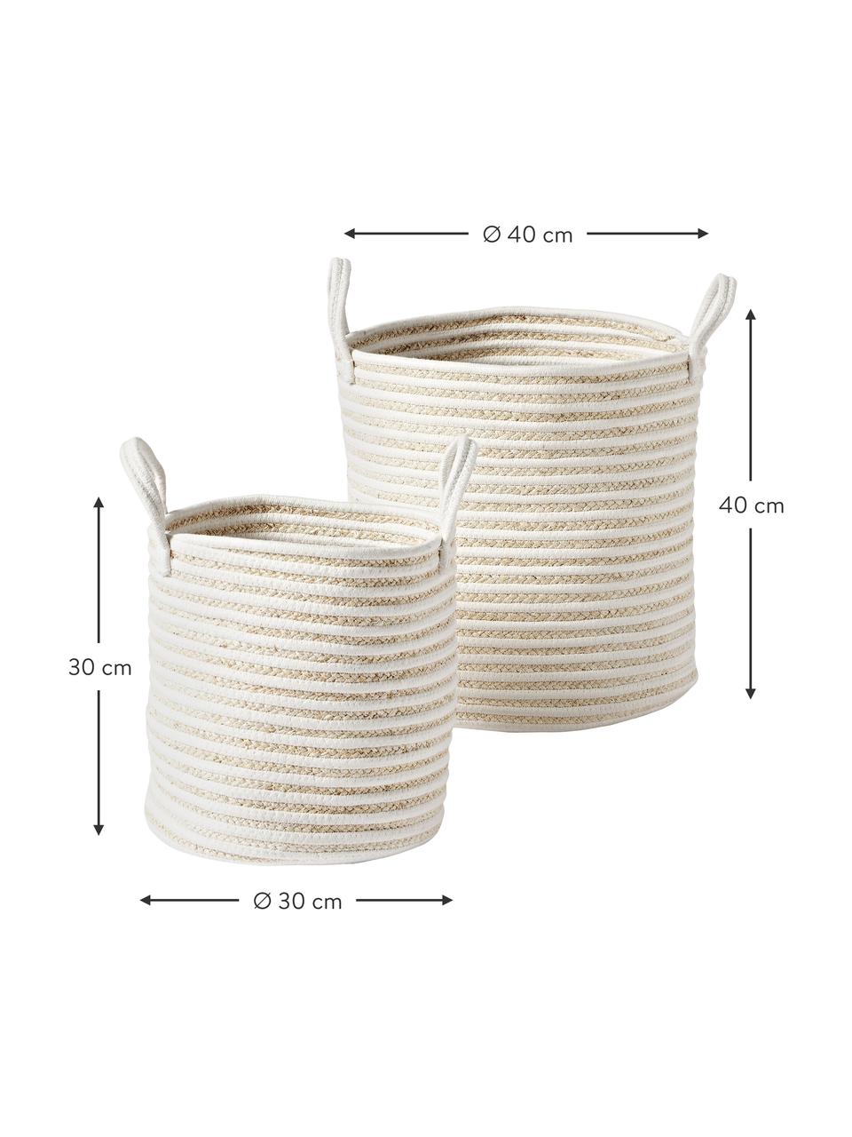 Set de cestas Lydia, 2 uds., 65% poliéster, 35% algodón, Blanco, beige, Set de diferentes tamaños