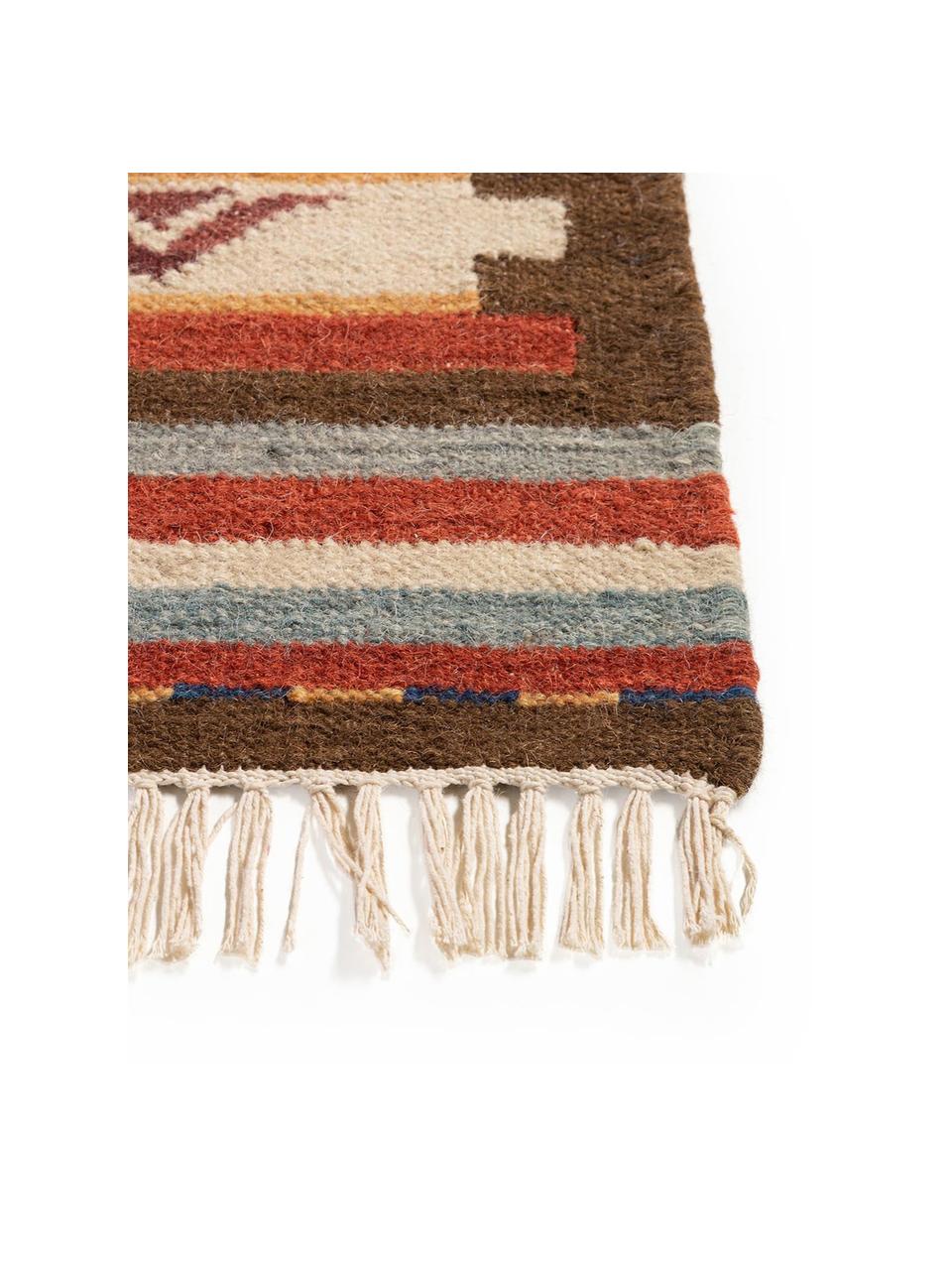 Kilim en laine tissé main Zohra, Tons rouges, larg. 120 x long. 170 cm (taille S)