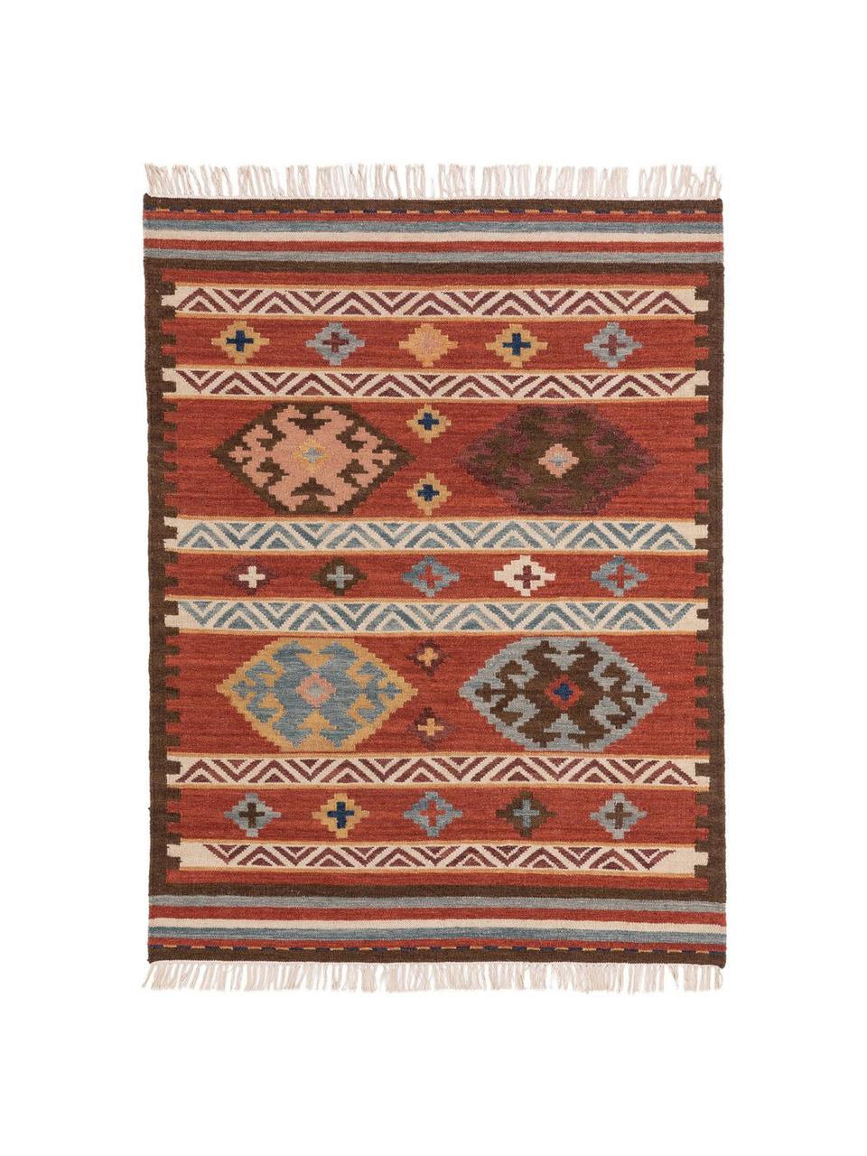 Ręcznie tkany dywan kilim z wełny Zohra, Odcienie czerwonego, S 120 x D 170 cm (Rozmiar S)